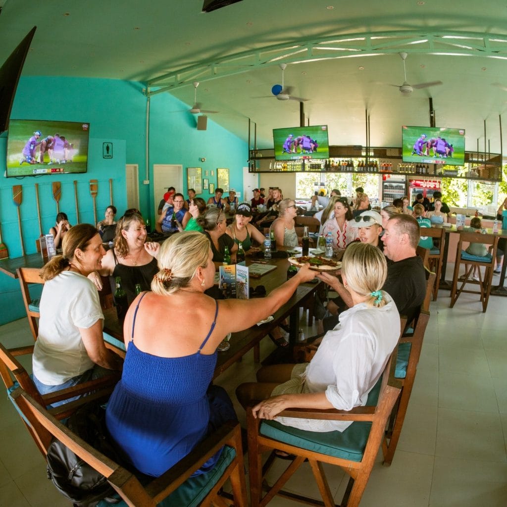 Busy sports bar atmosphere at Pavilion Surf Club