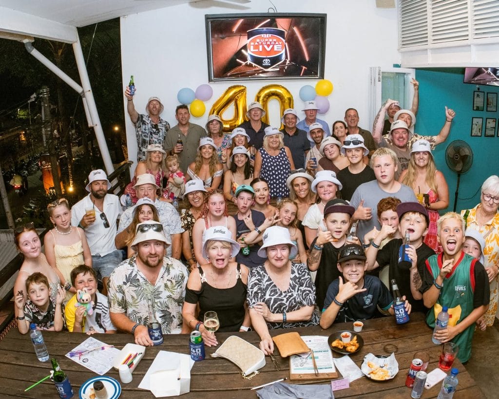 Large group gathering at Pavilion Surf Club Legian