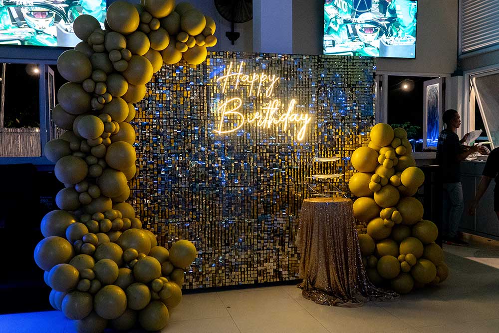 Birthday balloon backdrop at Pavilion Surf Club