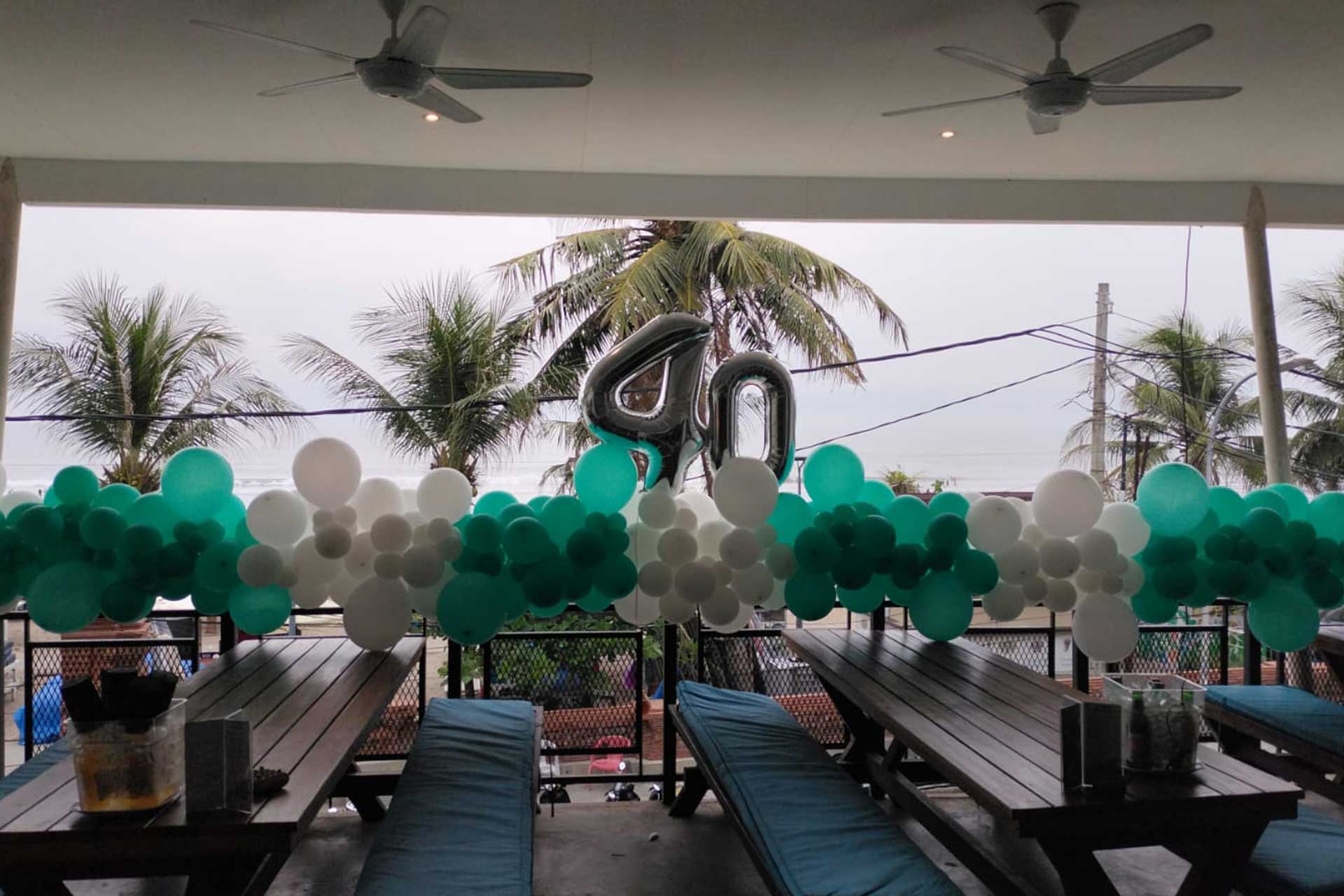 Beachfront balloon decorations at Pavilion Surf Club Legian