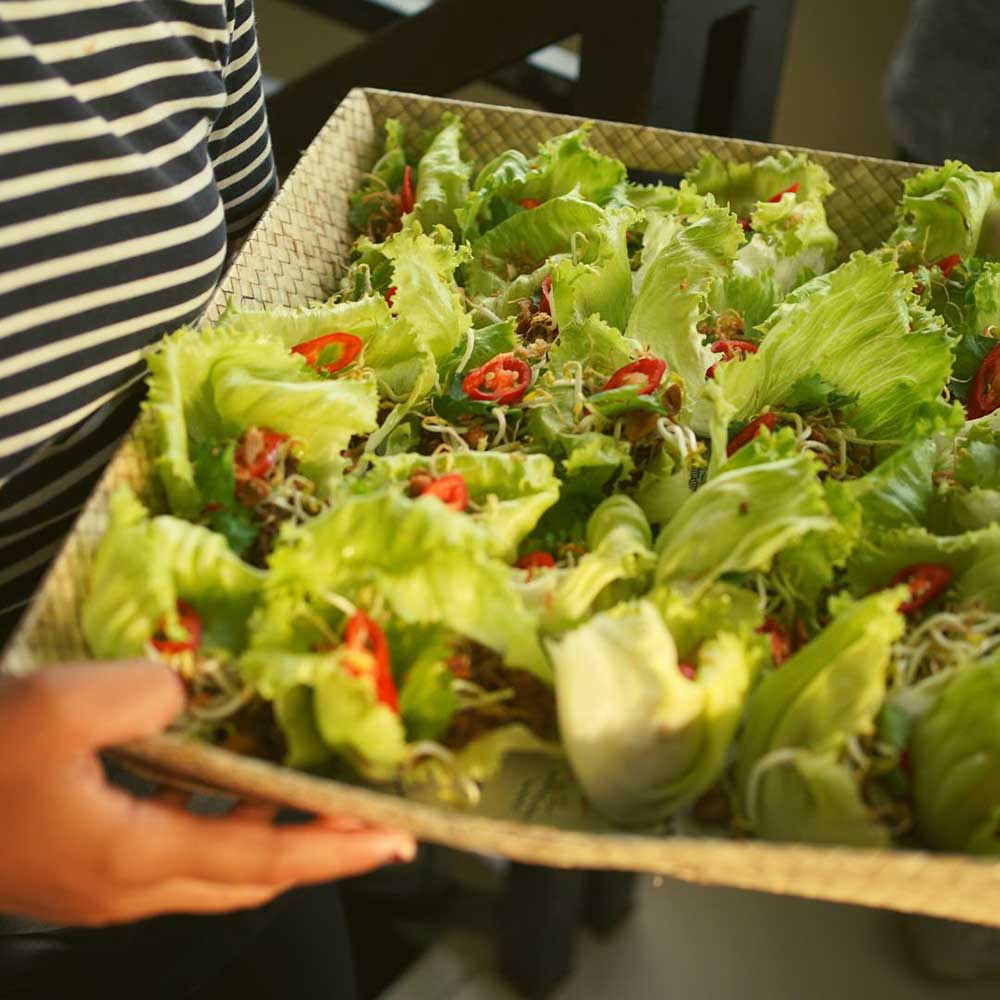 Fresh lettuce cups prepared for a Pavilion event